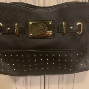 Nicole Miller Black & Gold Satchel Purse -